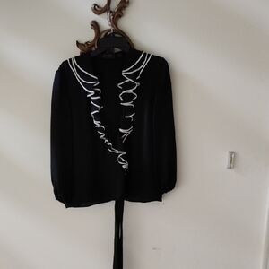 Dana Buchman Navy Blouse with White Trim